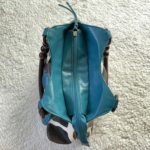 Turquoise Giraffe Print Circle Wood Beads Handle Handbag - Picture 7 of 10